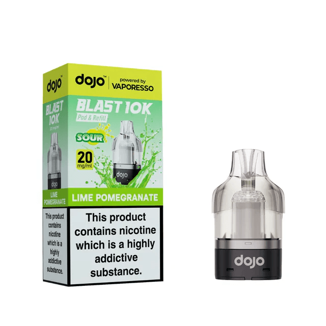 Vaporesso Dojo Blast 10K Lime Pomegranate Prefilled Pods packaging and pod design.