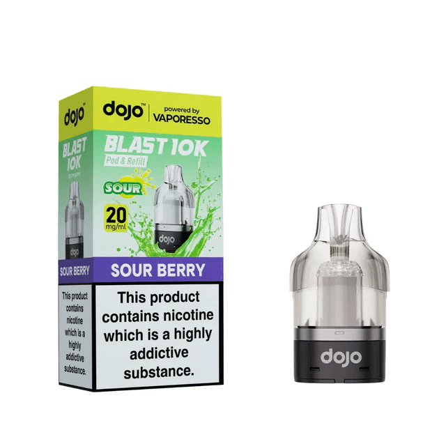 Vaporesso Dojo Blast 10K Sour Berry Prefilled Pods with packaging and pod design.